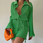 Delilah Pleated Button Up Shirt Mini Dress - Green / S - Be My Shine