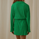 Delilah Pleated Button Up Shirt Mini Dress - Green / S - Be My Shine