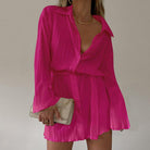 Delilah Pleated Button Up Shirt Mini Dress - Green / S - Be My Shine