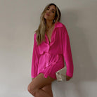 Delilah Pleated Button Up Shirt Mini Dress - Pink / S - Be My Shine