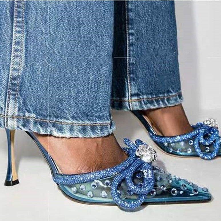 Devi Wrap Around Diamond Bow Heels - Blue / 4 - Be My Shine