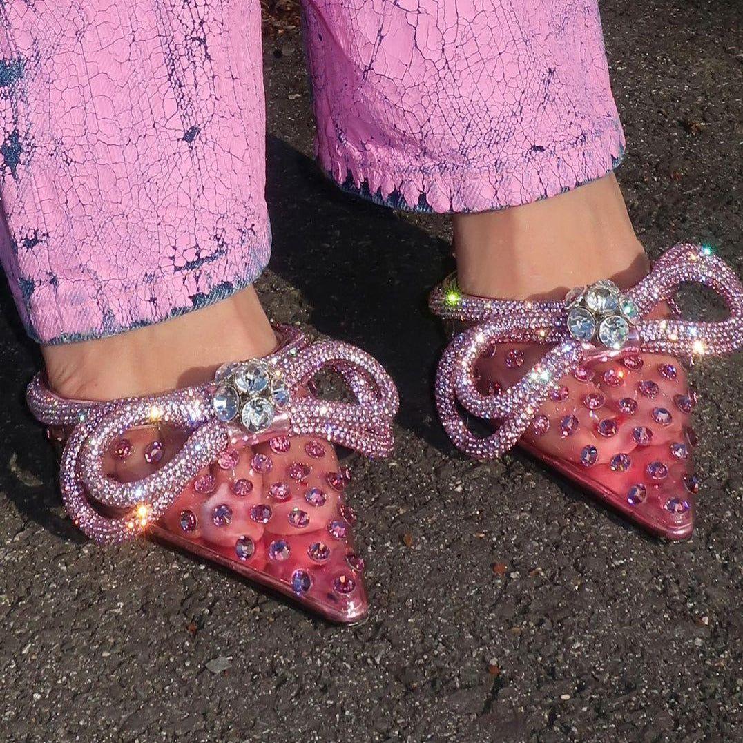 Devi Wrap Around Diamond Bow Heels - Pink / 4 - Be My Shine