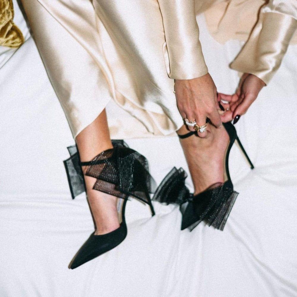 Edelweiss Asymmetrical Oversized Bows Heels - Black / 4 - Be My Shine