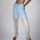 Emmanuelle Crystal Mesh Wide Leg Jeans - Blue / S - Be My Shine