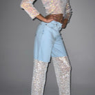 Emmanuelle Crystal Mesh Wide Leg Jeans - Blue / S - Be My Shine