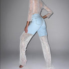 Emmanuelle Crystal Mesh Wide Leg Jeans - Blue / S - Be My Shine