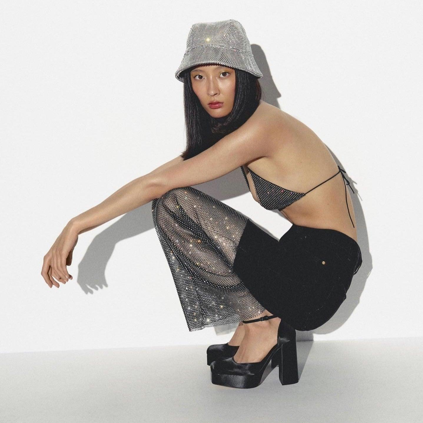 Emmanuelle Crystal Mesh Wide Leg Jeans - Blue / S - Be My Shine