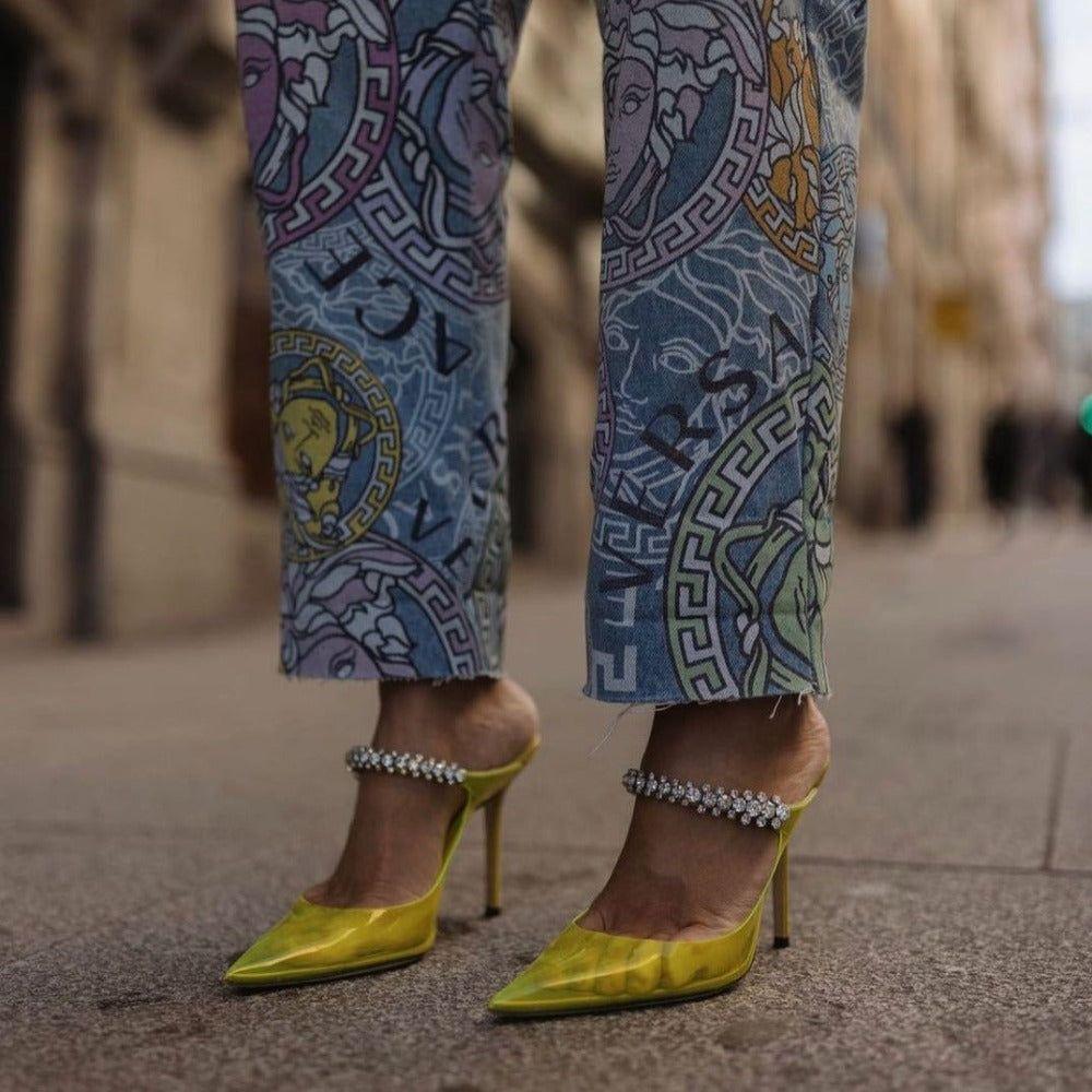 Endora Crystals Embellished Transparent Heels - Neon Lime / 5 - Be My Shine