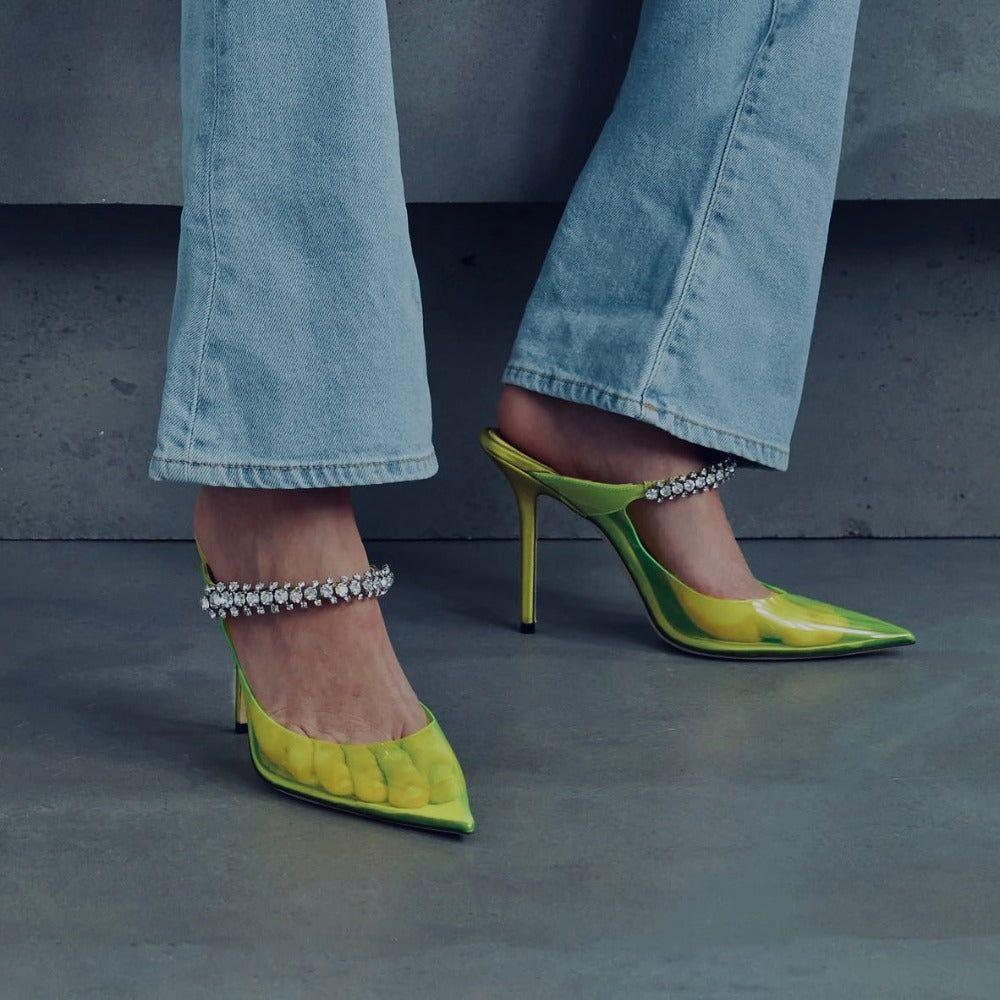 Endora Crystals Embellished Transparent Heels - Neon Lime / 5 - Be My Shine
