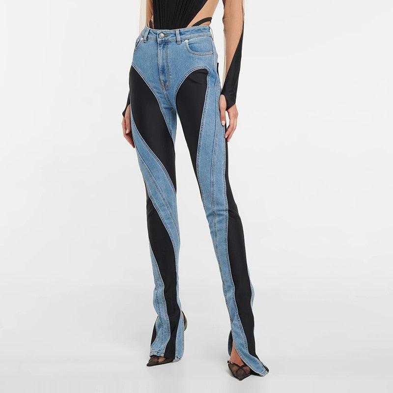 Faiza Two-Tone High Waist Jeans - Blue / S - Be My Shine