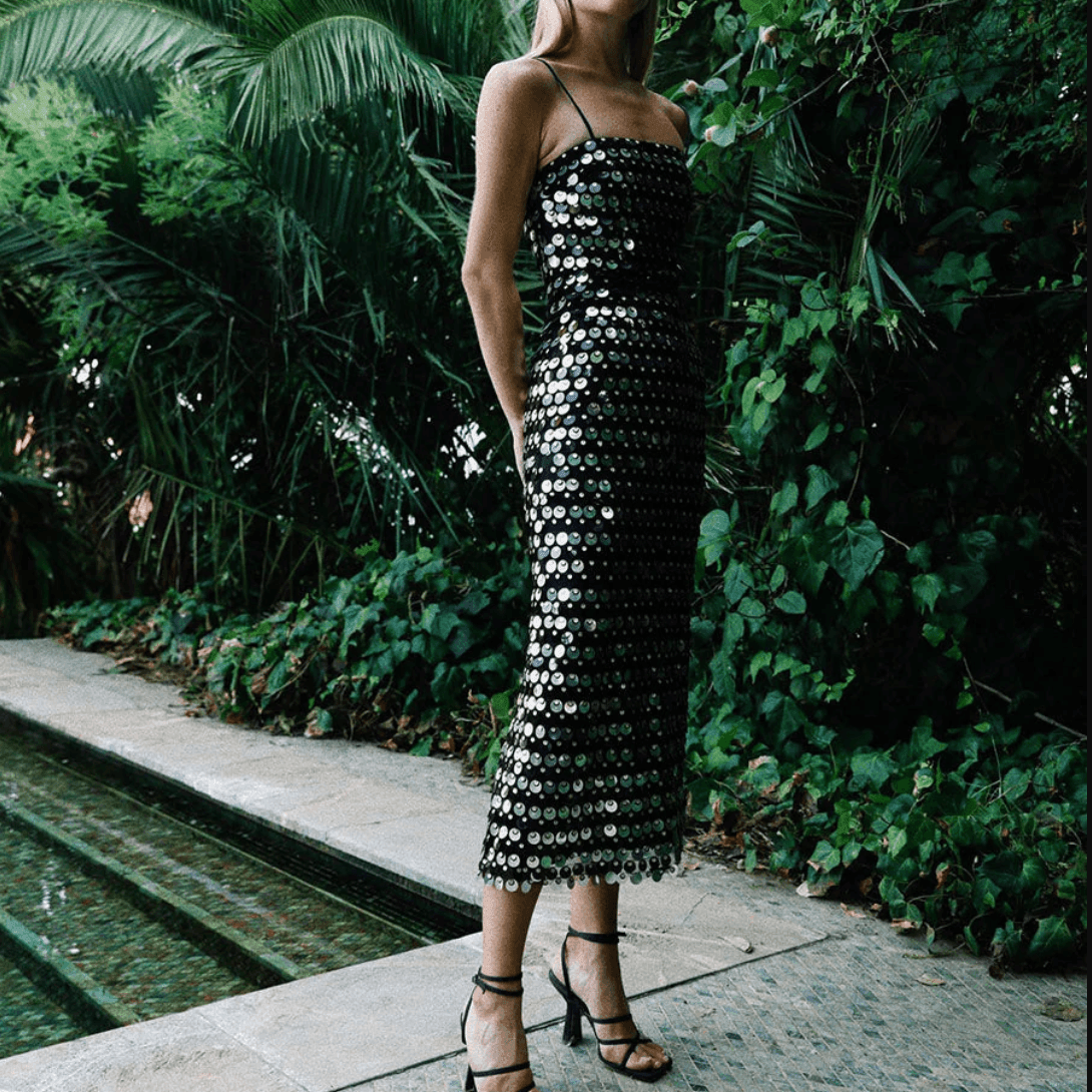 Hanan Hologram Sequin Midi Dress - Black / S - Be My Shine