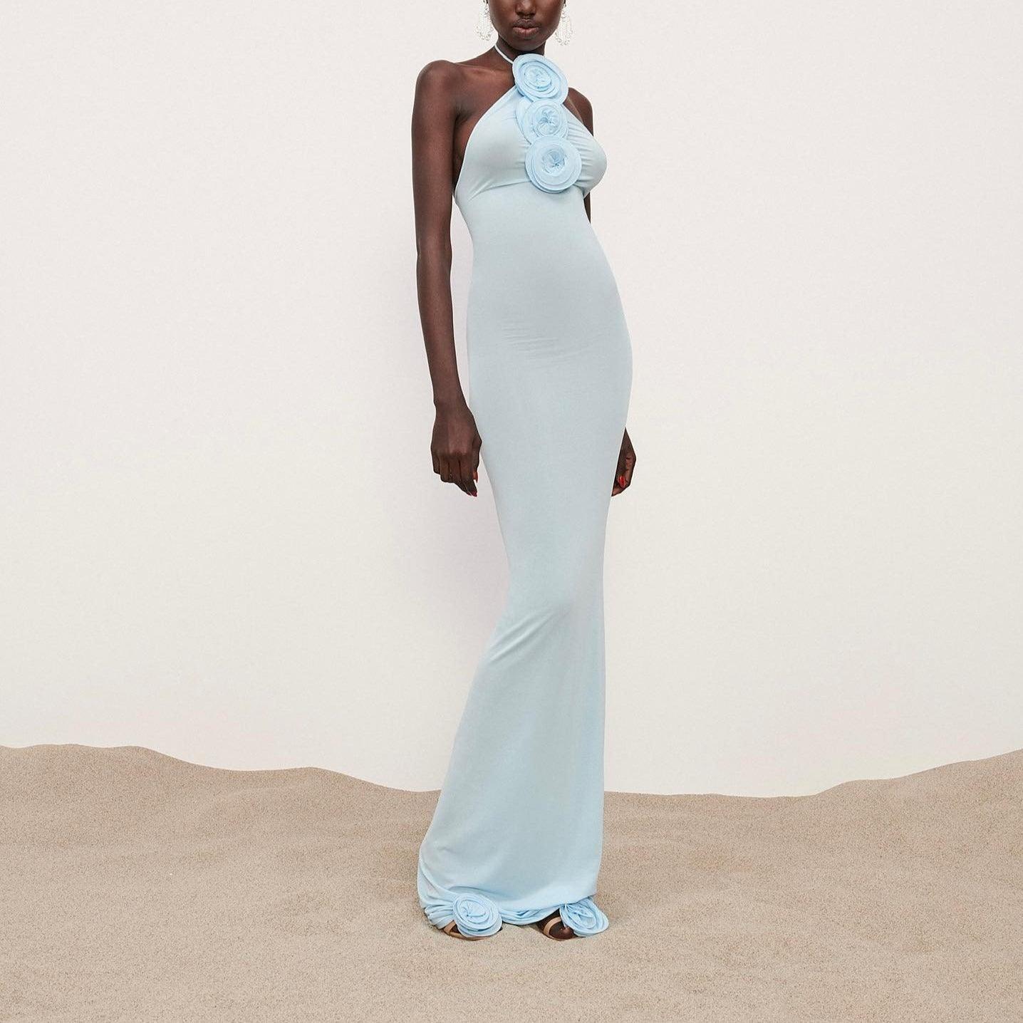 Harlow Blue Mesh Maxi Dress - Sky Blue / XS - Be My Shine
