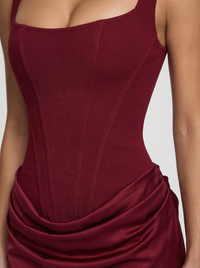 Laura Corset Ruched Maxi Dress – Burgundy