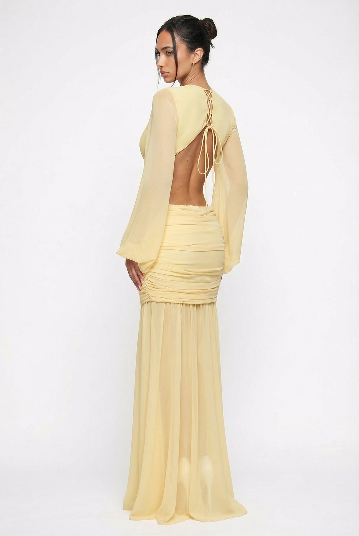 Raya Ruched Cut-Out Maxi Dress – Yellow
