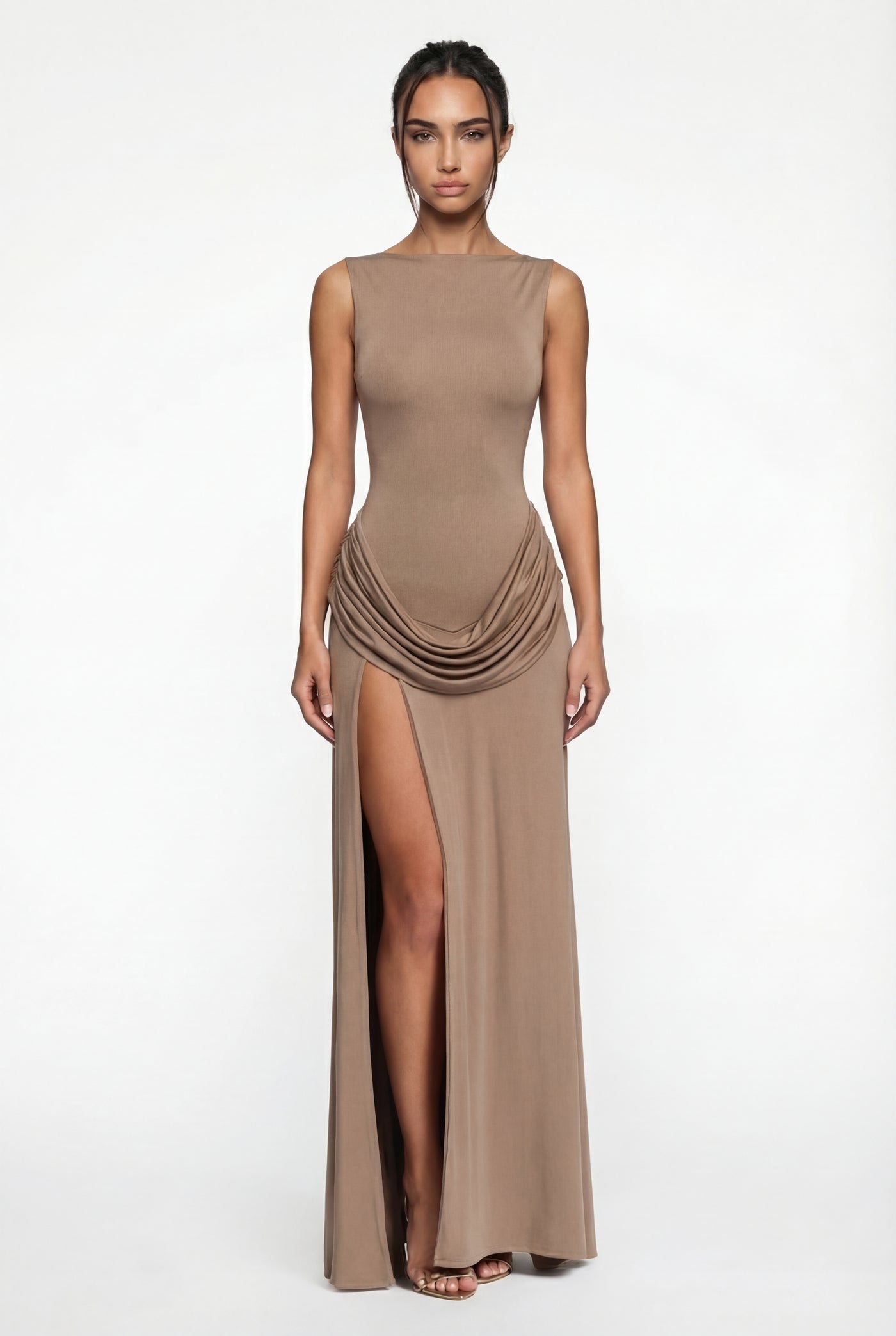 Corey Draped Open-Back Maxi Dress – Khaki