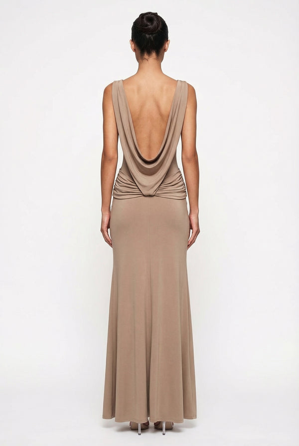 Corey Draped Open-Back Maxi Dress – Khaki