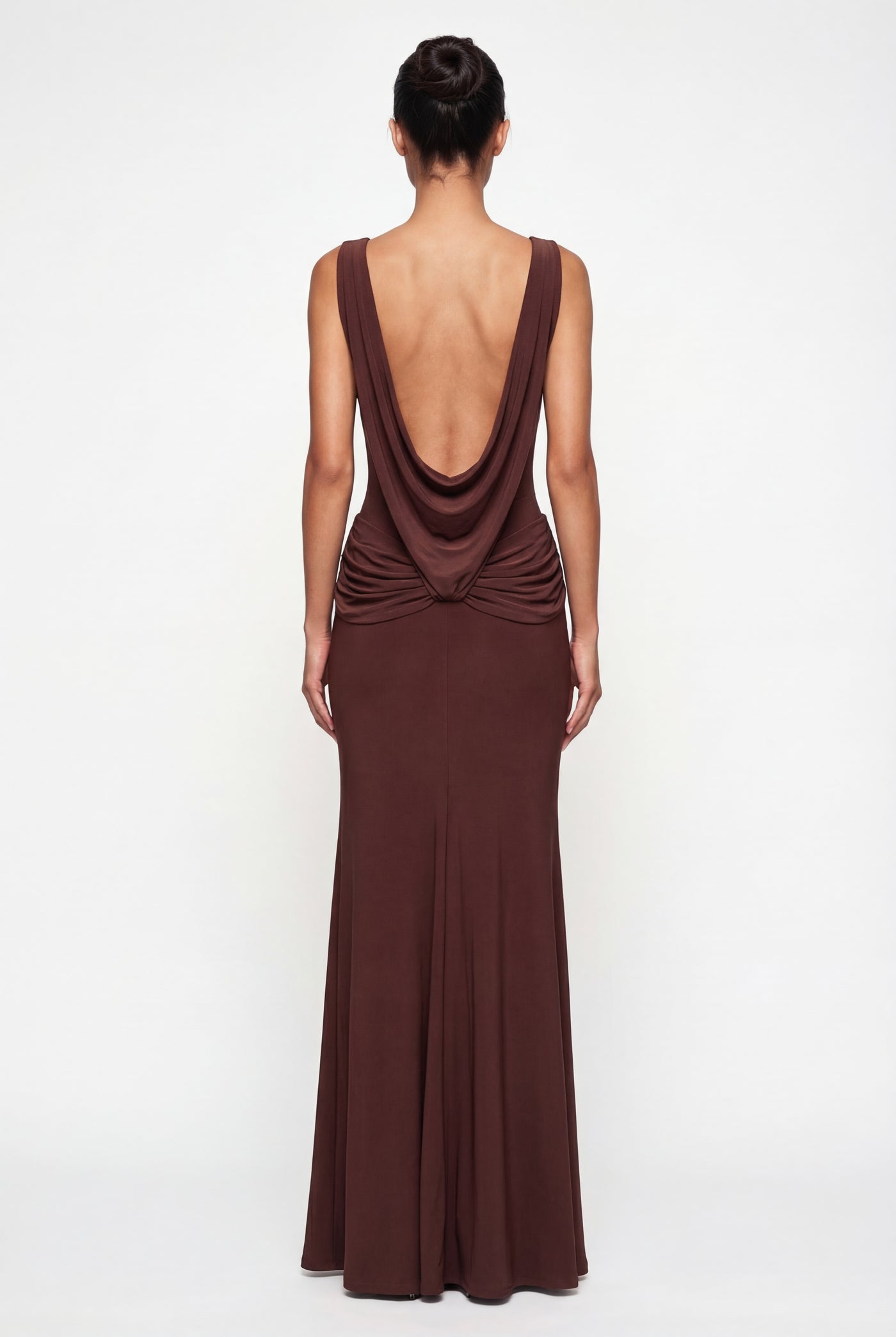 Corey Draped Open-Back Maxi Dress – Brown
