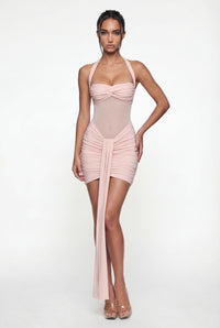 Willa Ruched Halter Mini Dress – Pink