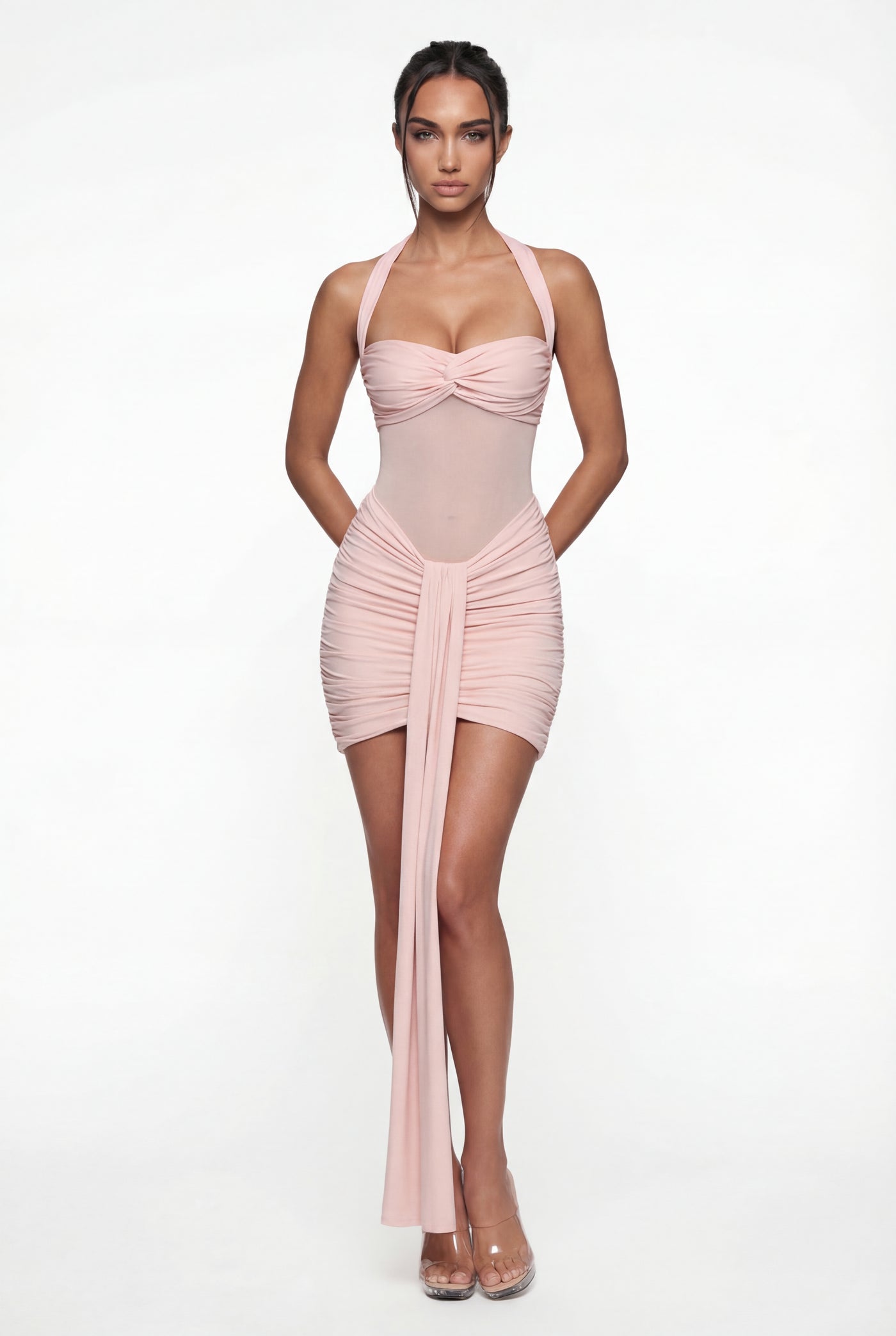 Willa Ruched Halter Mini Dress – Pink