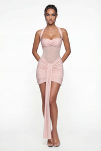 Willa Ruched Halter Mini Dress – Pink