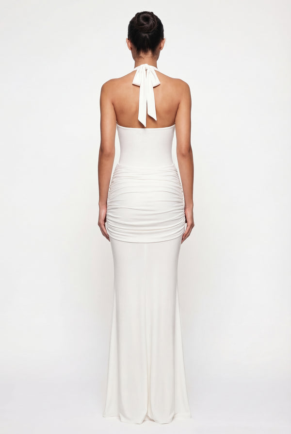 Amandine Halter Sculpt Maxi Dress - White