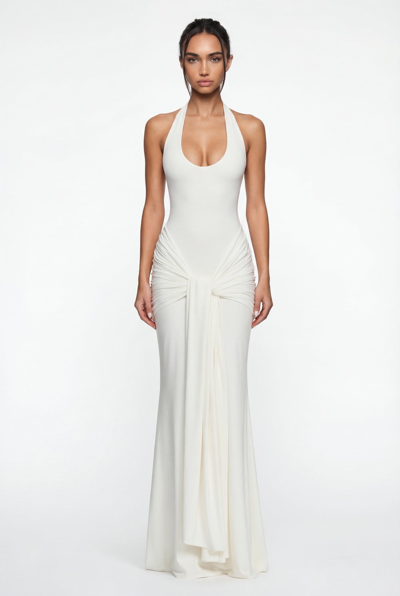 Amandine Halter Sculpt Maxi Dress - White