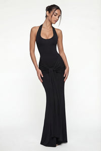 Amandine Halter Sculpt Maxi Dress - Black