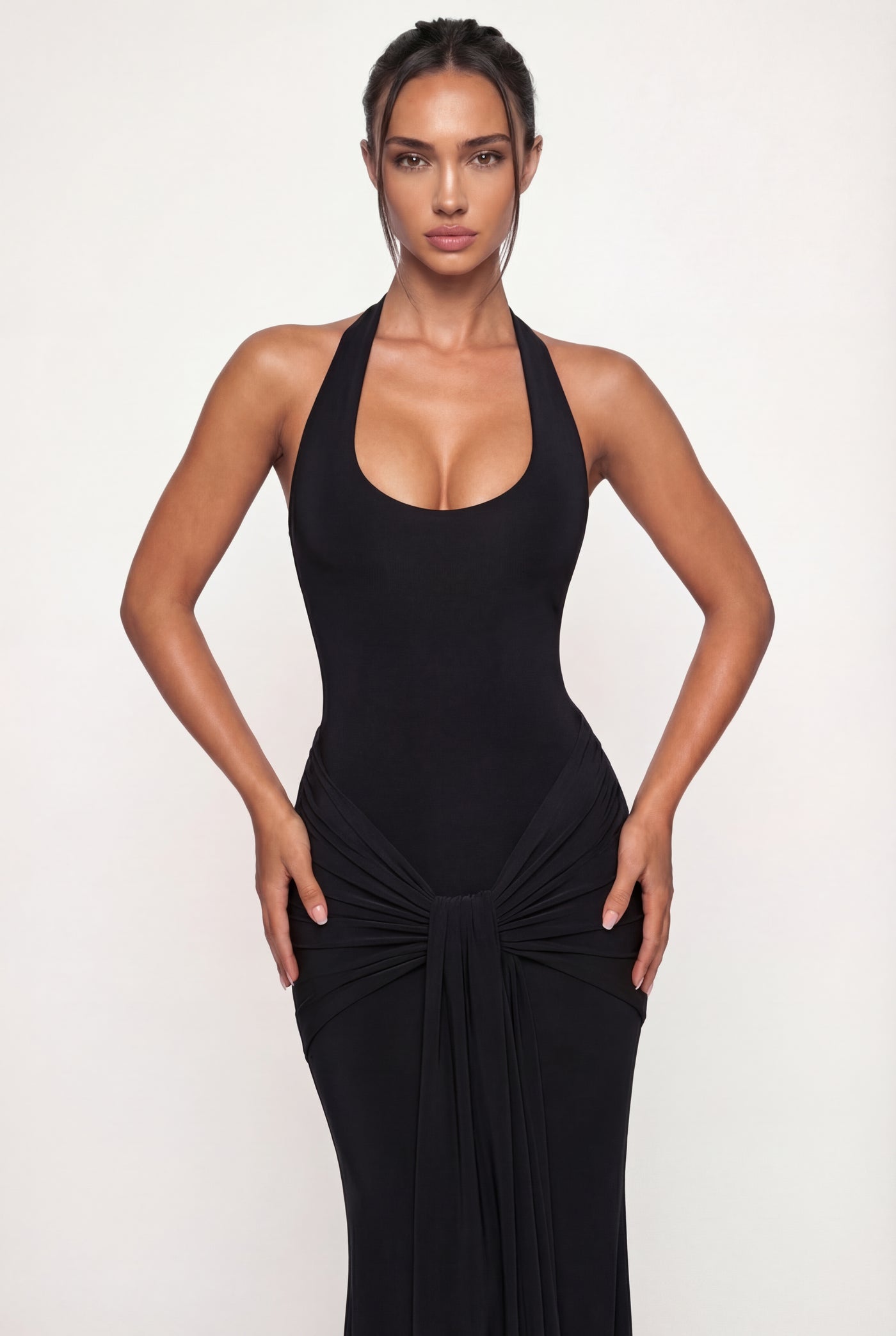 Amandine Halter Sculpt Maxi Dress - Black