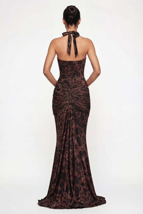 Norah Ruched Maxi Dress - Leopard