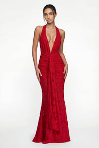 Lorrie Halter Maxi Dress – Red