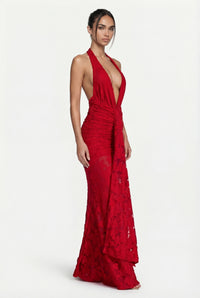 Lorrie Halter Maxi Dress – Red