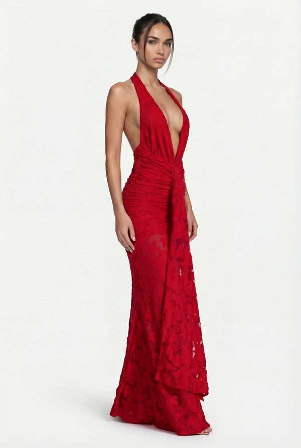 Lorrie Halter Maxi Dress – Red