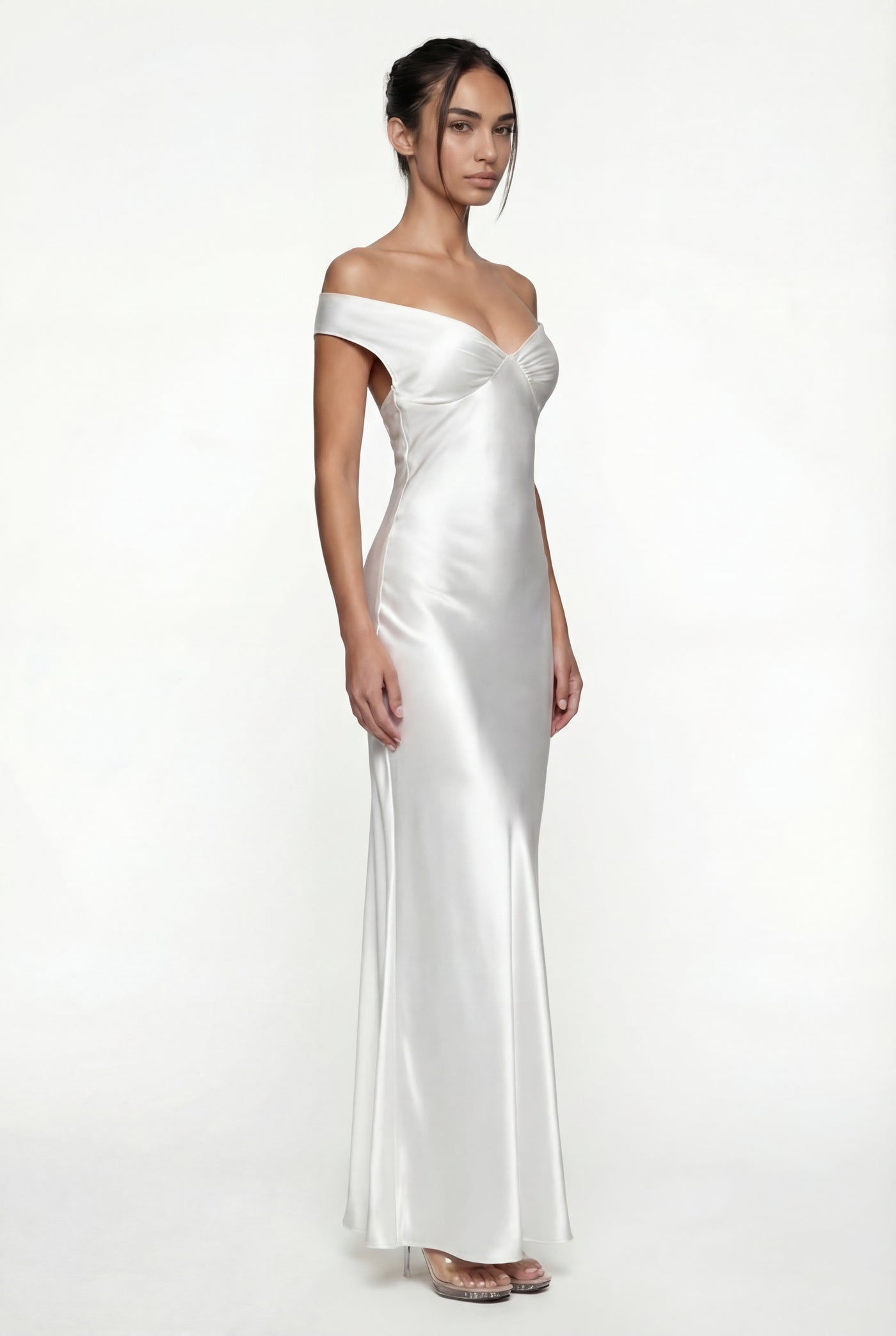 Keely Off-Shoulder Satin Maxi Dress – White