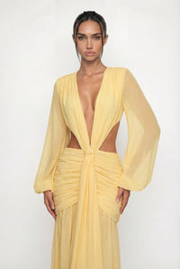 Raya Ruched Cut-Out Maxi Dress – Yellow