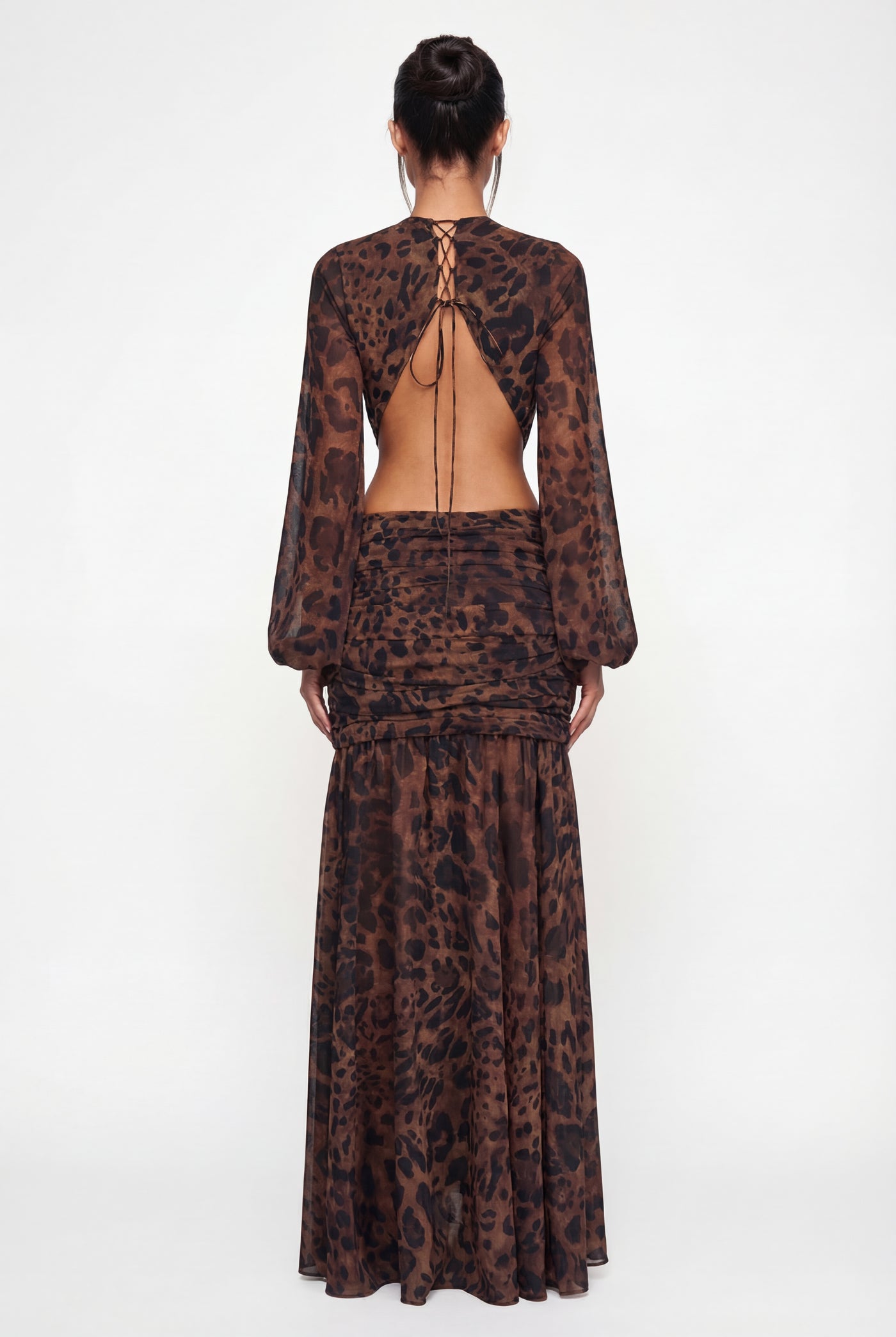 Raya Ruched Cut-Out Maxi Dress – Leopard