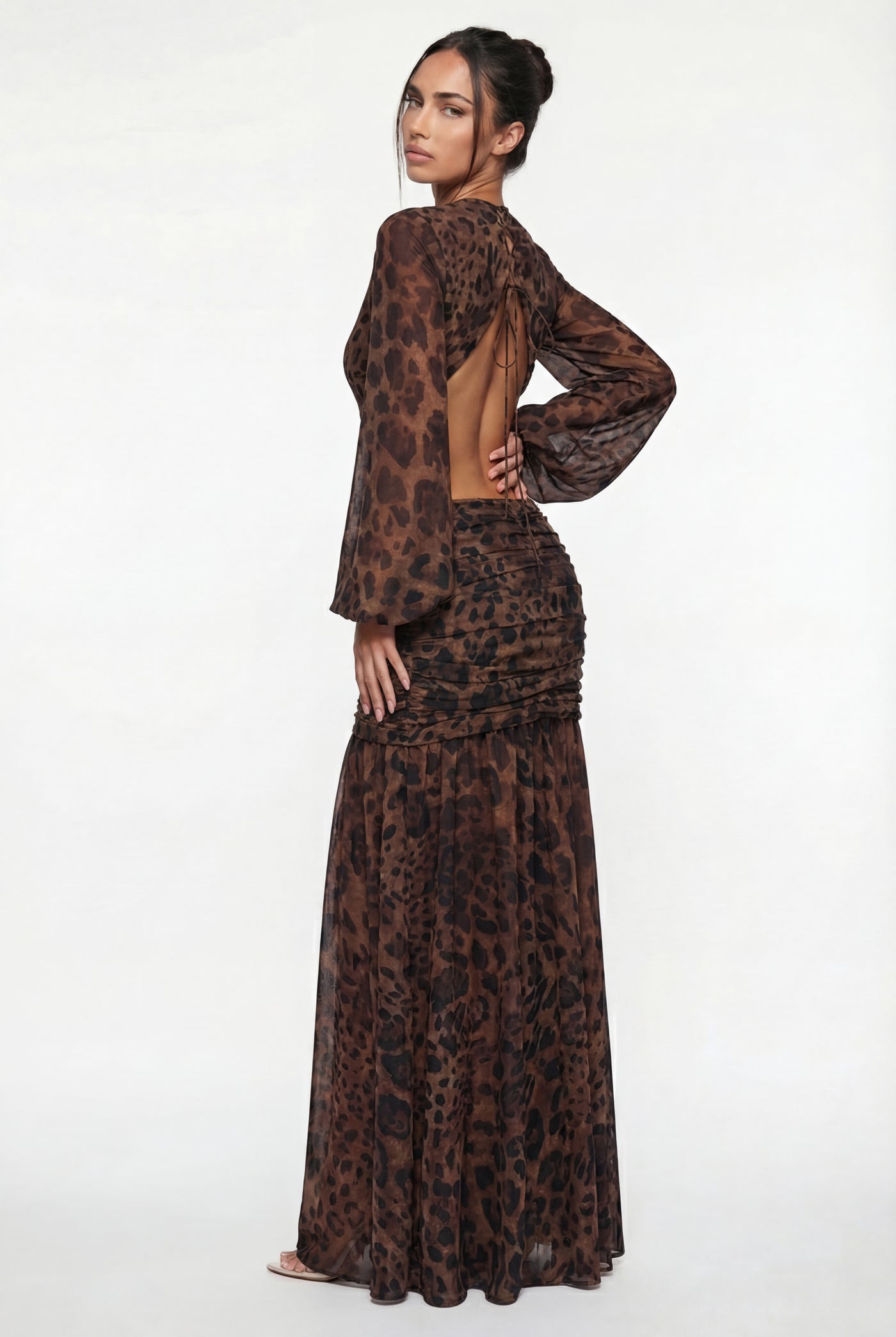 Raya Ruched Cut-Out Maxi Dress – Leopard