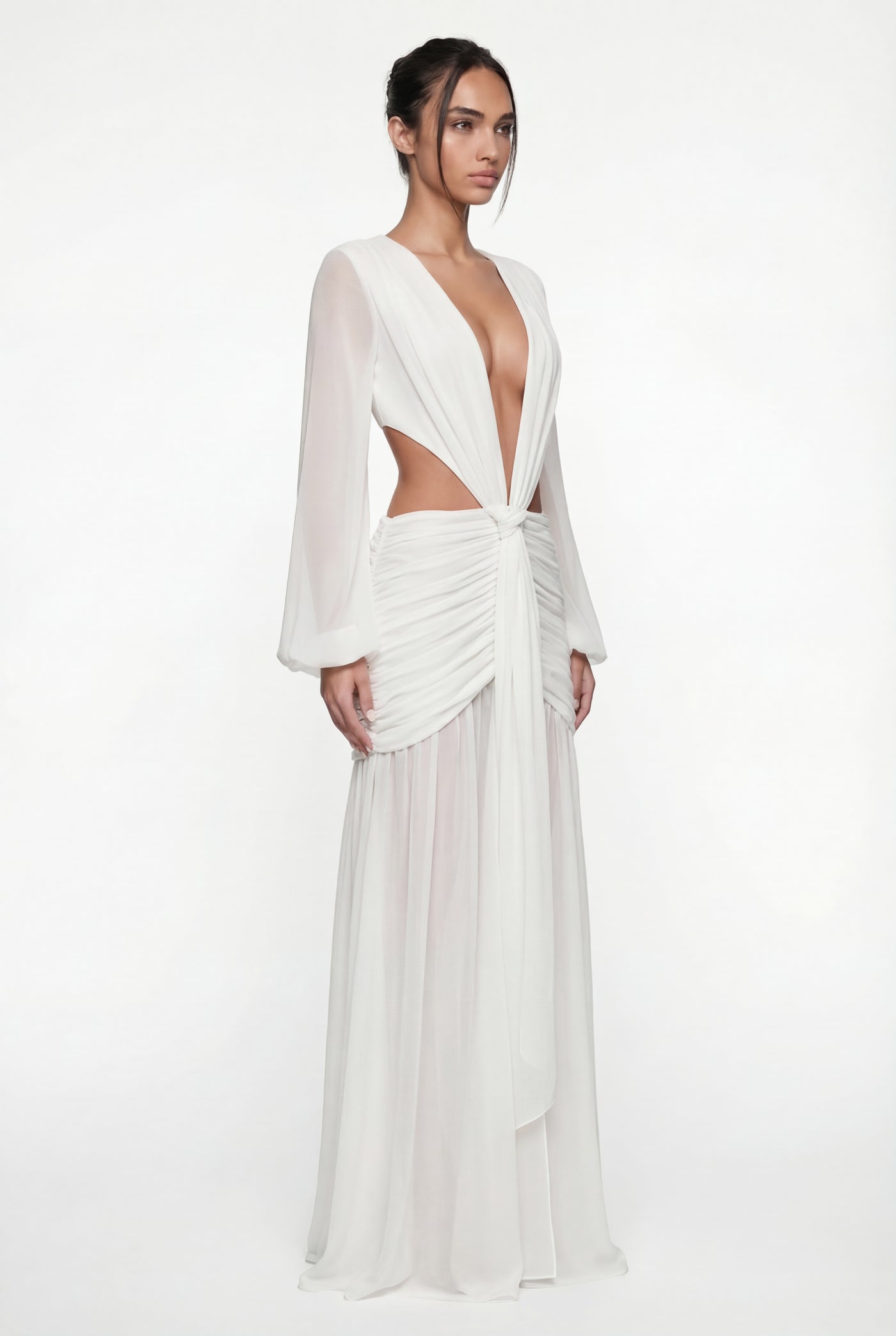Raya Ruched Cut-Out Maxi Dress – White