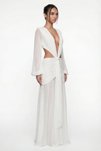 Raya Ruched Cut-Out Maxi Dress – White