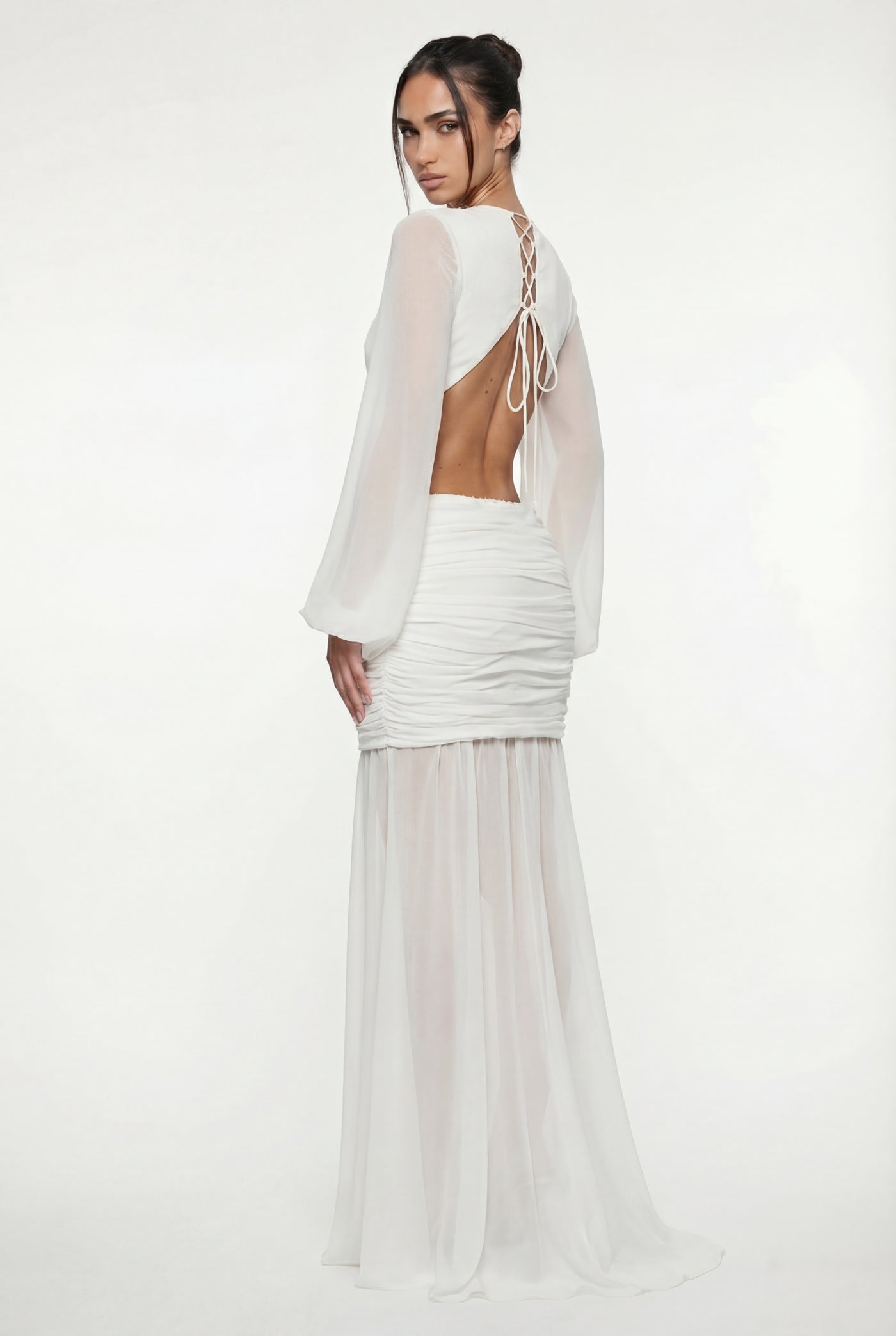Raya Ruched Cut-Out Maxi Dress – White