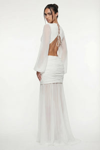 Raya Ruched Cut-Out Maxi Dress – White
