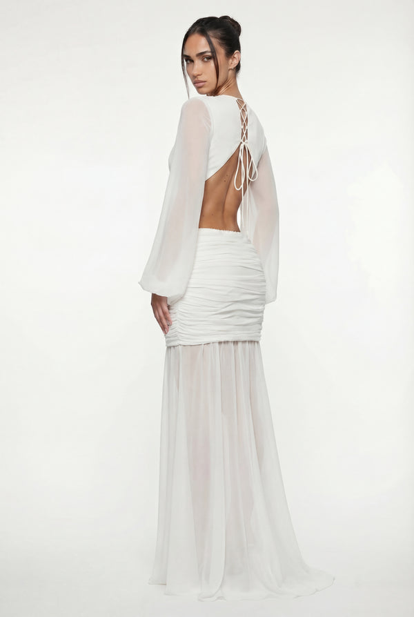 Raya Ruched Cut-Out Maxi Dress – White