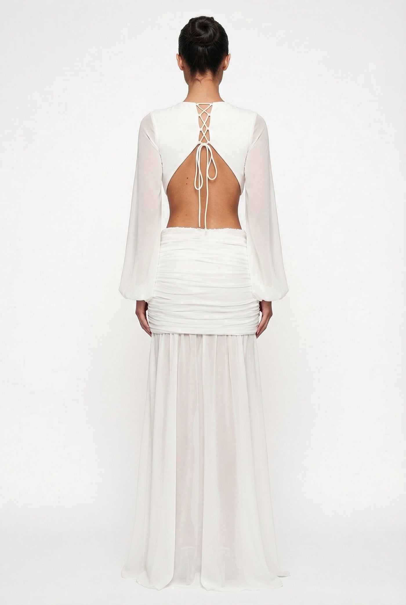 Raya Ruched Cut-Out Maxi Dress – White
