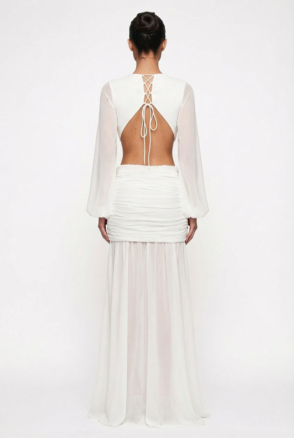 Raya Ruched Cut-Out Maxi Dress – White