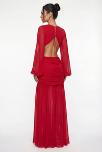 Raya Ruched Cut-Out Maxi Dress – Red