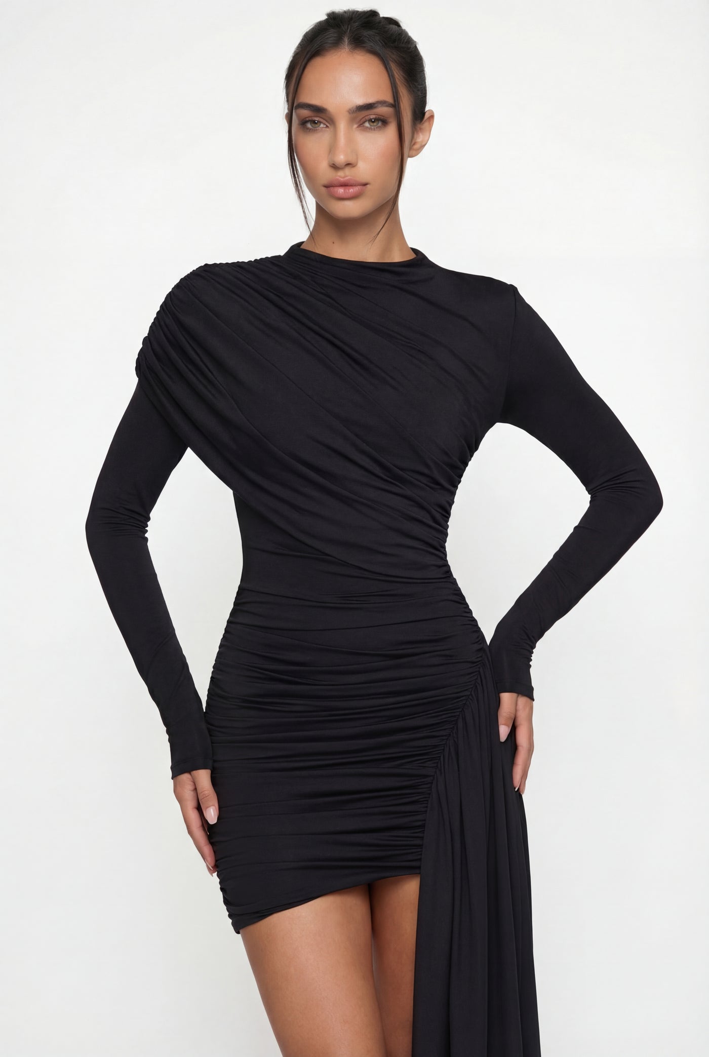 Alice Draped Sculpt Mini Dress - Black