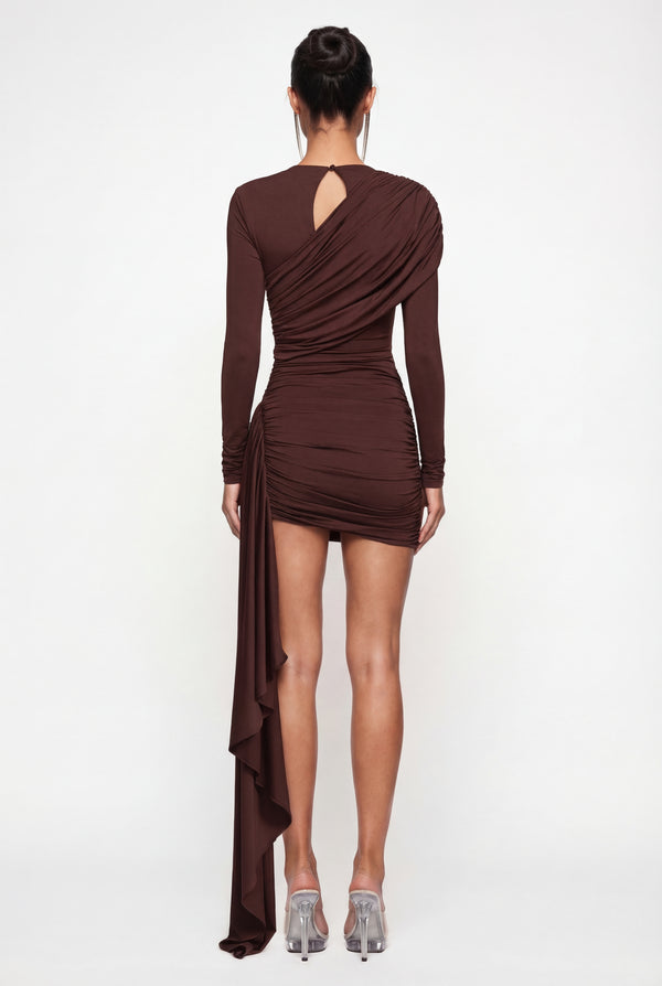 Alice Draped Sculpt Mini Dress - Brown