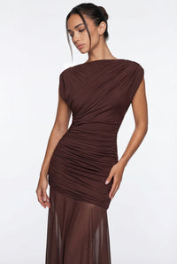 Amaya Sculpted Drape Maxi Dress - Brown
