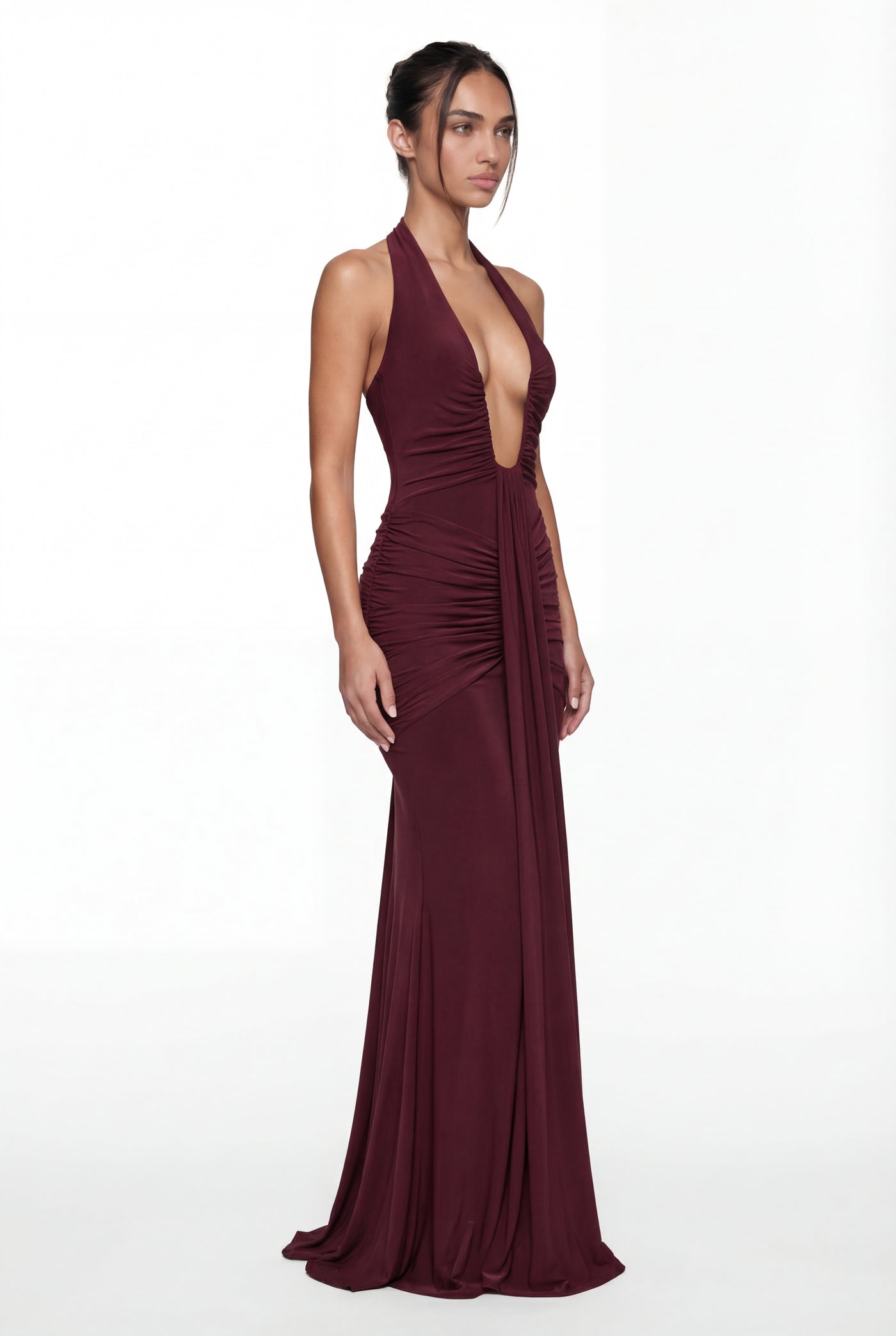 Amelita Deep Plunge Sculpt Maxi Dress - Burgundy