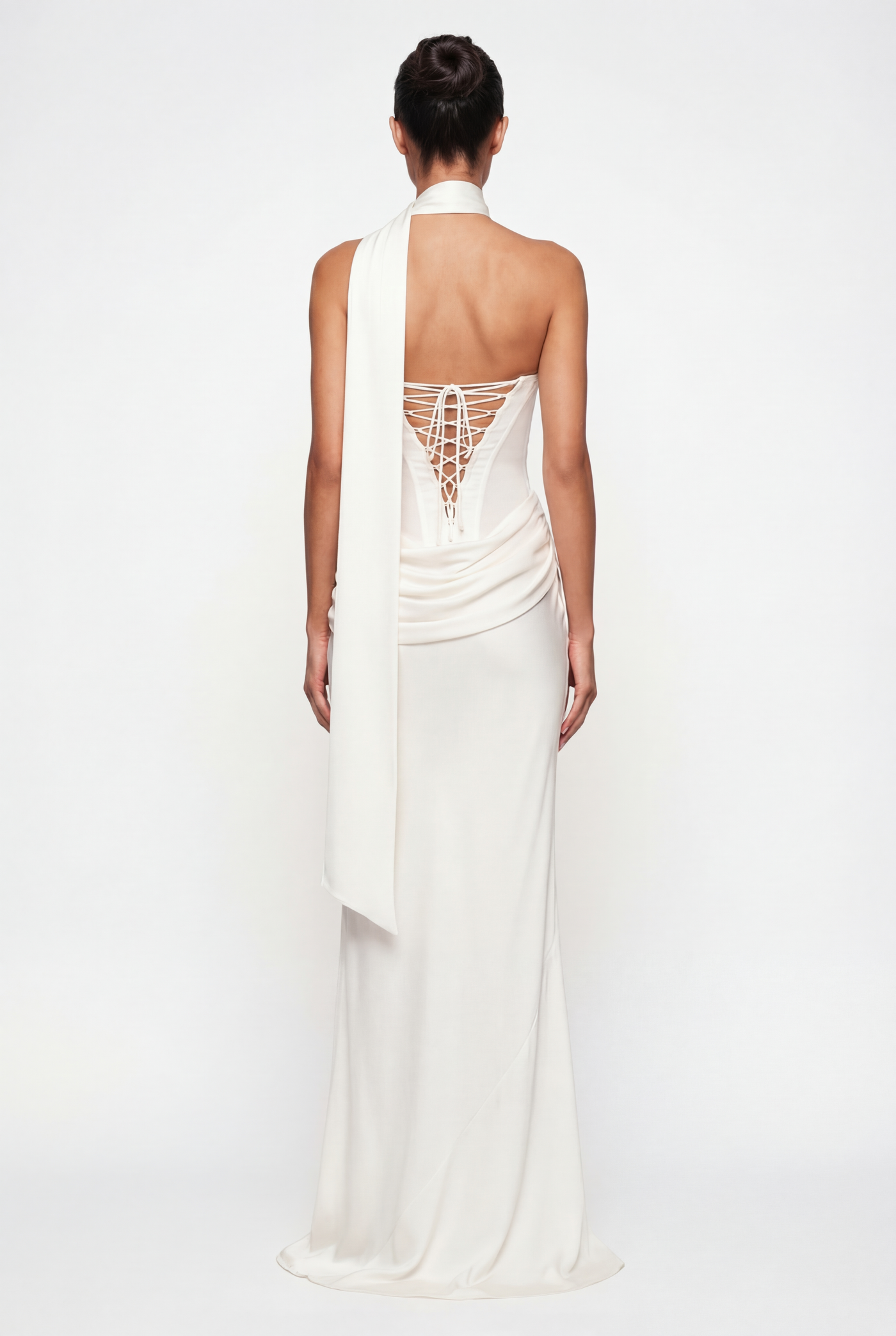 Andina Draped Corset Maxi Dress with Gloves & Scarf - White