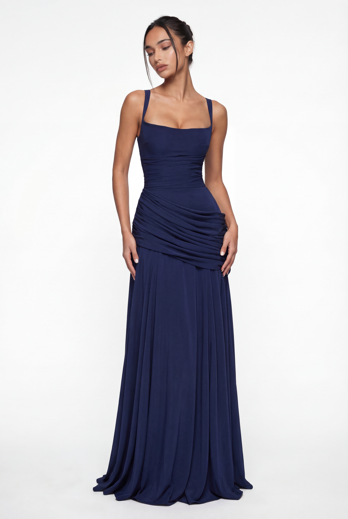 Carlina Draped Maxi Dress – Navy Blue